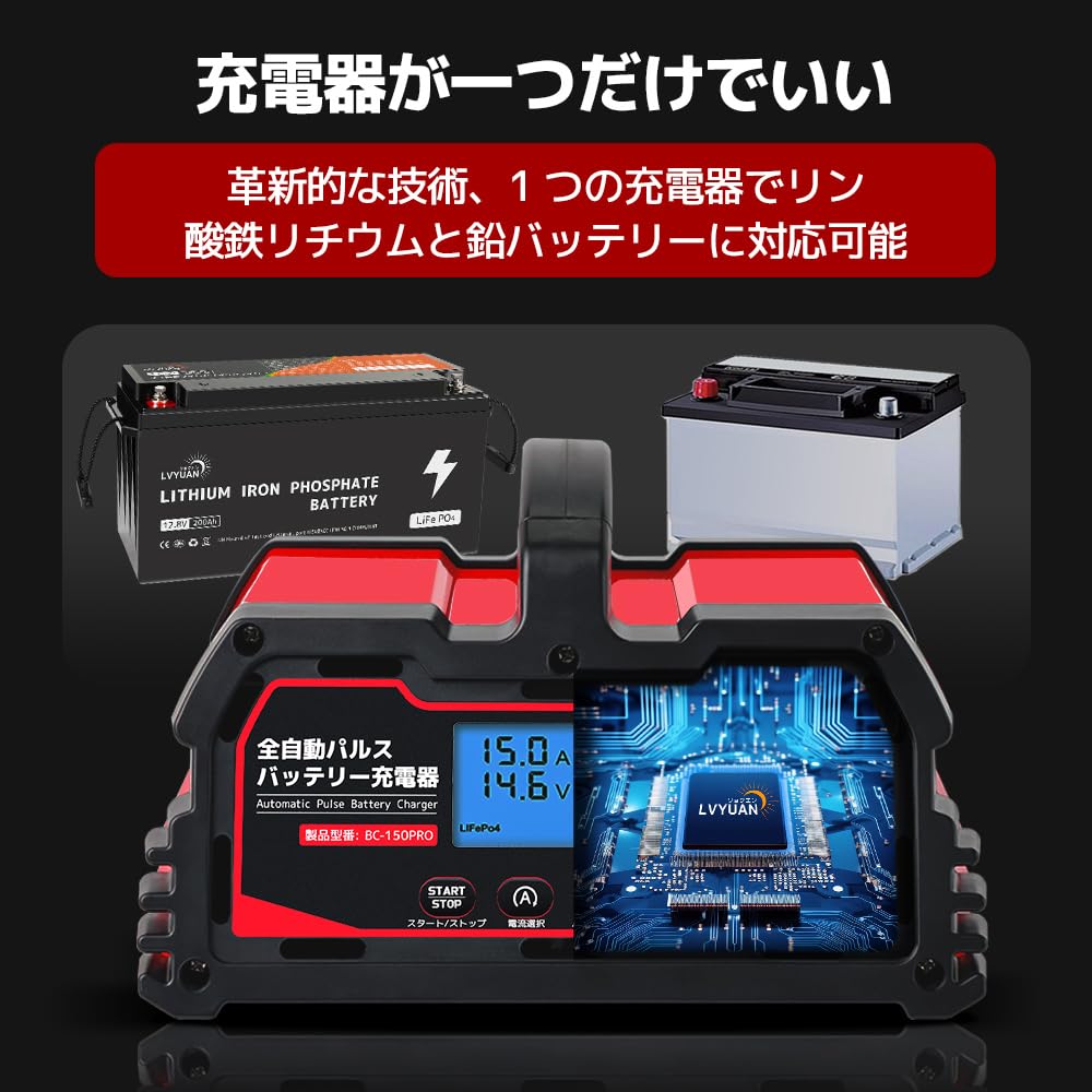 Amazon.co.jp: LVYUAN 全自動パルスバッテリー充電器 15A 12V&24Vの鉛